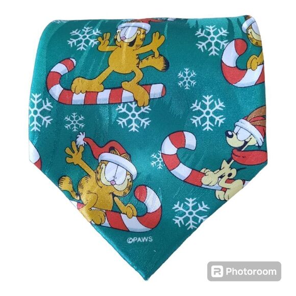 KEITH DANIELS GARFIELD ODDIE SNOW FLAKES CANDY CANE  Christmas Tie - Picture 3 of 3